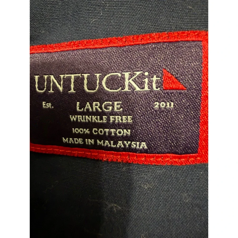 UNTUCKit Mens Navy Blue Wrinkle Free 100% Cotton Button Down Shirt Large L - Picture 3 of 4